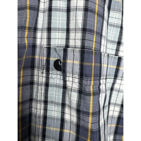 Carhartt Relaxed Fit Blue Grey Yellow Plaid Short Sleeve Button Shirt Men's L - Picture 7 of 16